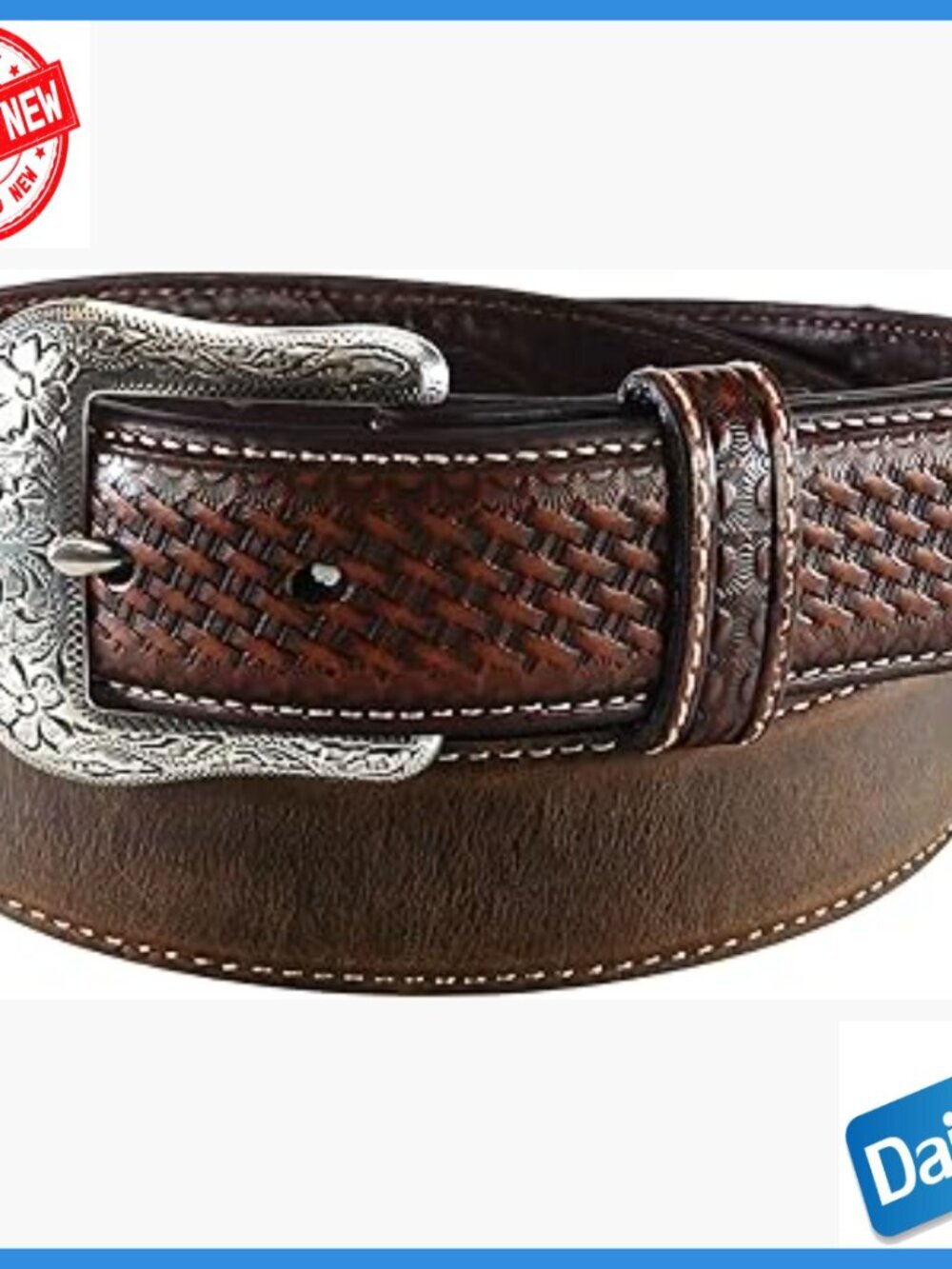 Men's Western Leather Belt with Basketweave Design and Nailhead Accents
